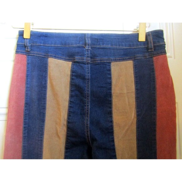 Versona Flare Jeans Striped Patchwork Colorblock 70s Boho NWT Size 6 Sm - Picture 5 of 9